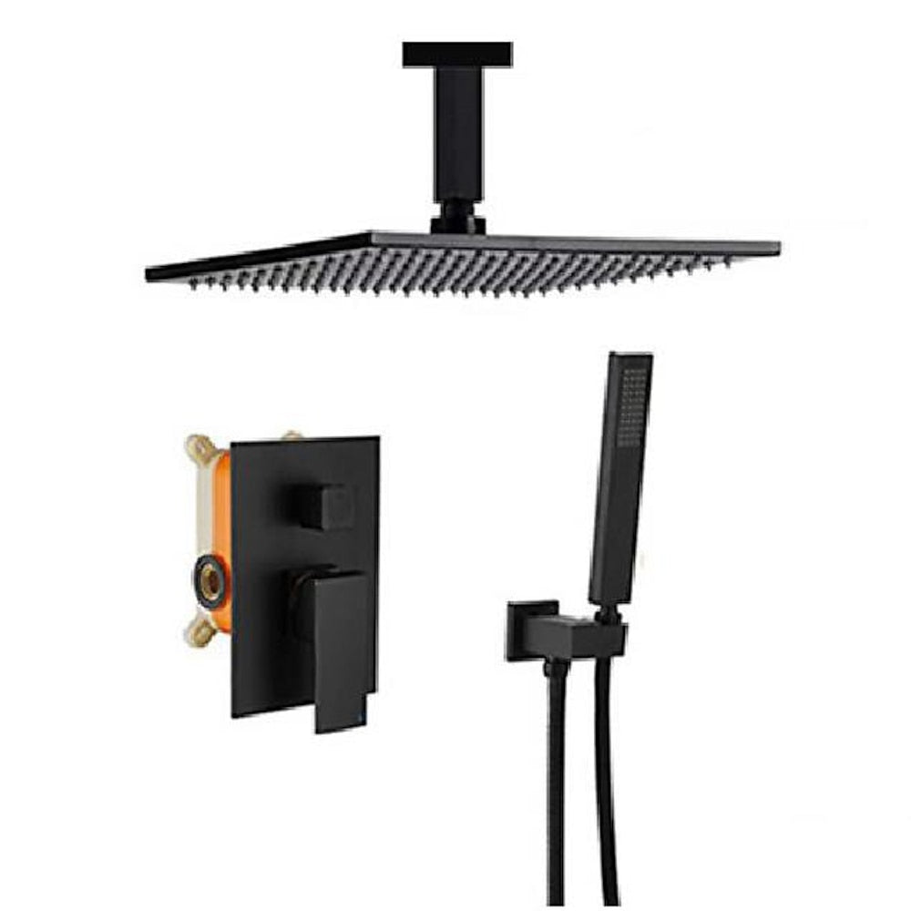 Matte Black Rainfall Shower System, Single-Handle Wall-Mount Faucet Set with Handheld Shower