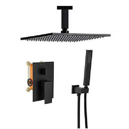 Matte Black Rainfall Shower System, Single-Handle Wall-Mount Faucet Set with Handheld Shower