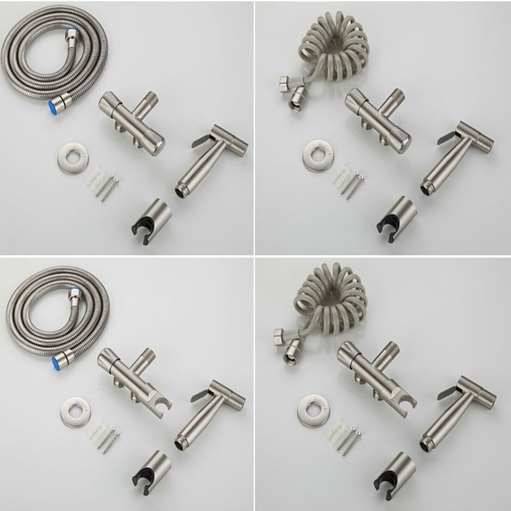 Stainless Steel Handheld Bidet Sprayer Faucet, Wall-Mount Single-Handle Toilet Shattaf with T-Valve / Flexible Hose