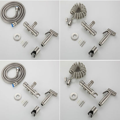 Stainless Steel Handheld Bidet Sprayer Faucet, Wall-Mount Single-Handle Toilet Shattaf with T-Valve / Flexible Hose