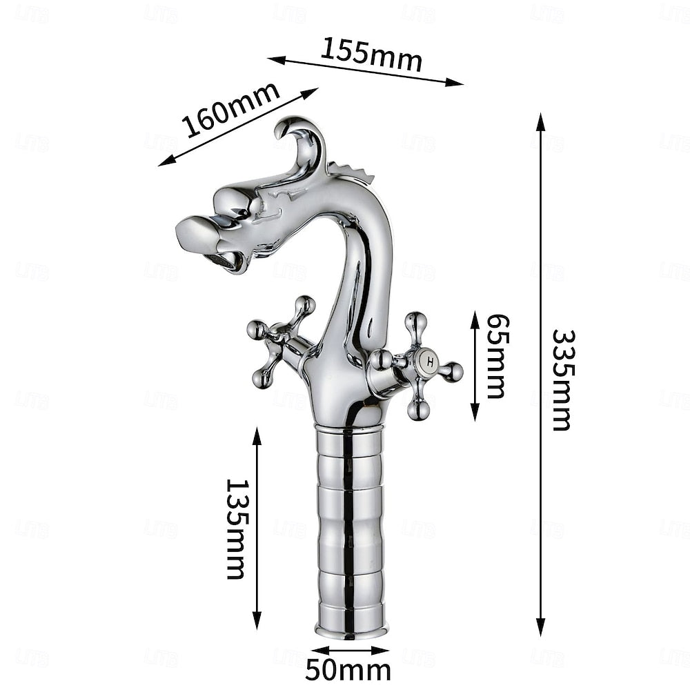 Two-Tone Dragon-Shaped Bathroom Faucet, Single-Hole Vessel Sink Faucet with Dual Cross Handles
