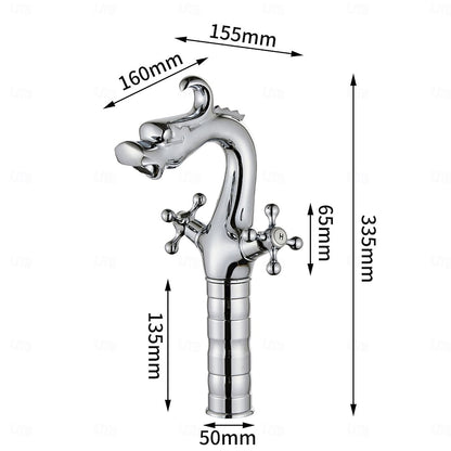 Two-Tone Dragon-Shaped Bathroom Faucet, Single-Hole Vessel Sink Faucet with Dual Cross Handles