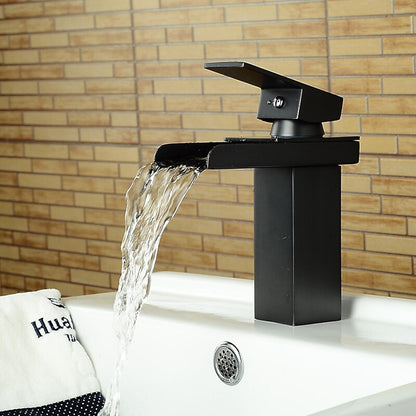 Waterfall Bathroom Faucet, Modern Single-Handle Single-Hole Faucet, Silver / Gold / Black