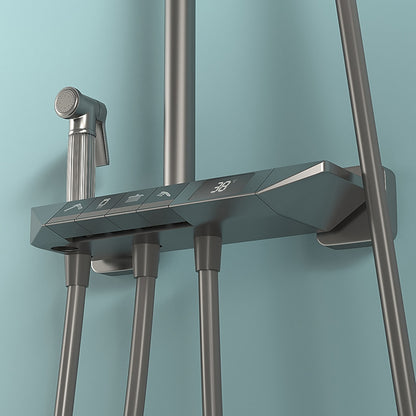 Digital Display Waterfall Rainfall Brass Shower Faucet Set, Wall-Mounted Complete Tub & Shower System, Matte Black / Matte White / Gunmetal