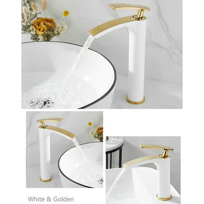 Waterfall Modern Bathroom Vessel Sink Faucet, Single-Handle Single-Hole Brass Basin Faucet