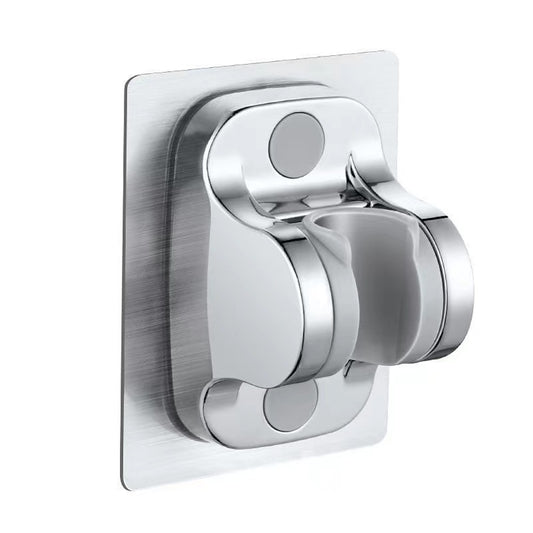 Lagomel wall-mounted shower head holder in chrome, matte black, set in a Modern bathroom