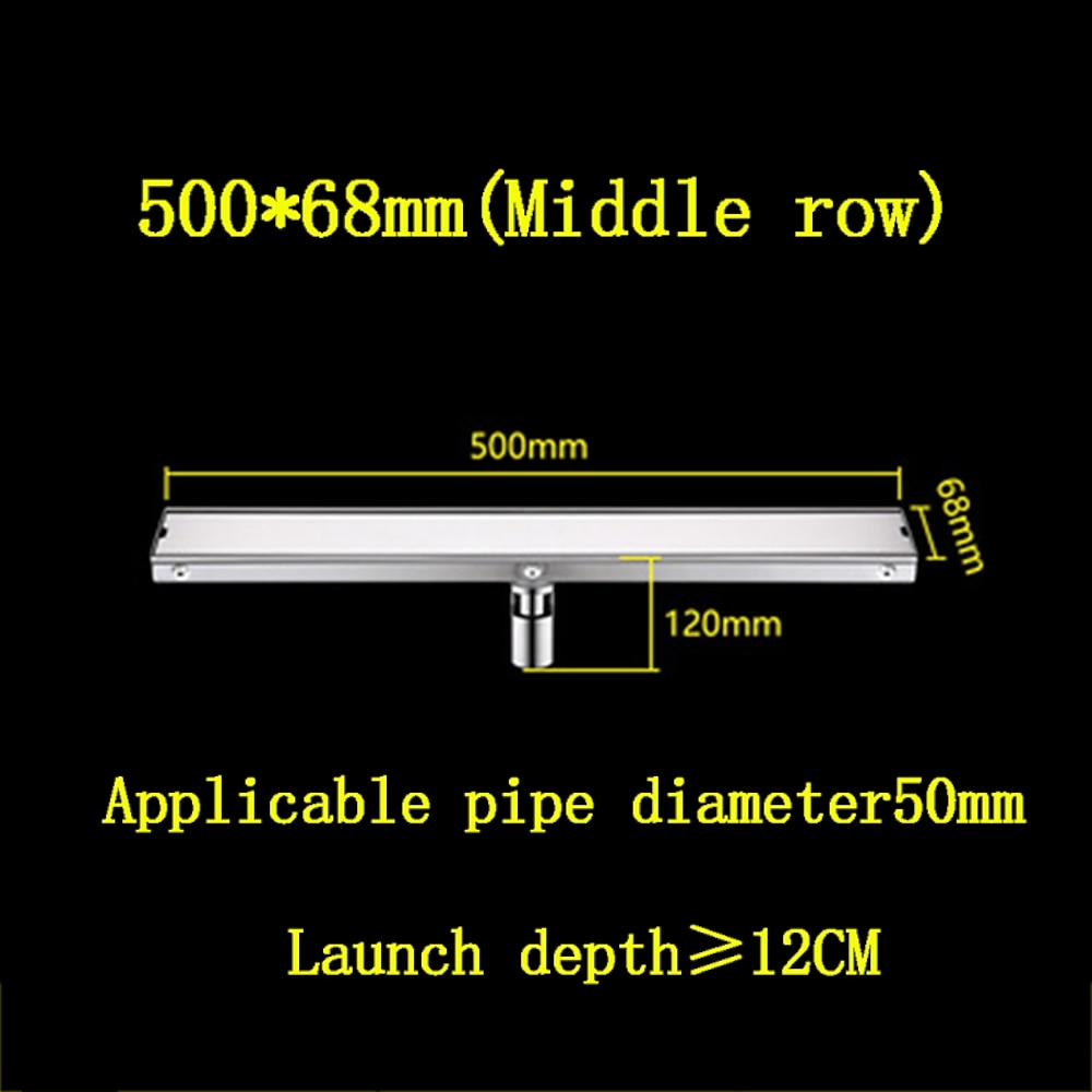 Stainless Steel Modern Tile Insert Linear Shower Drain, Rectangle Floor Drain with Removable Cover