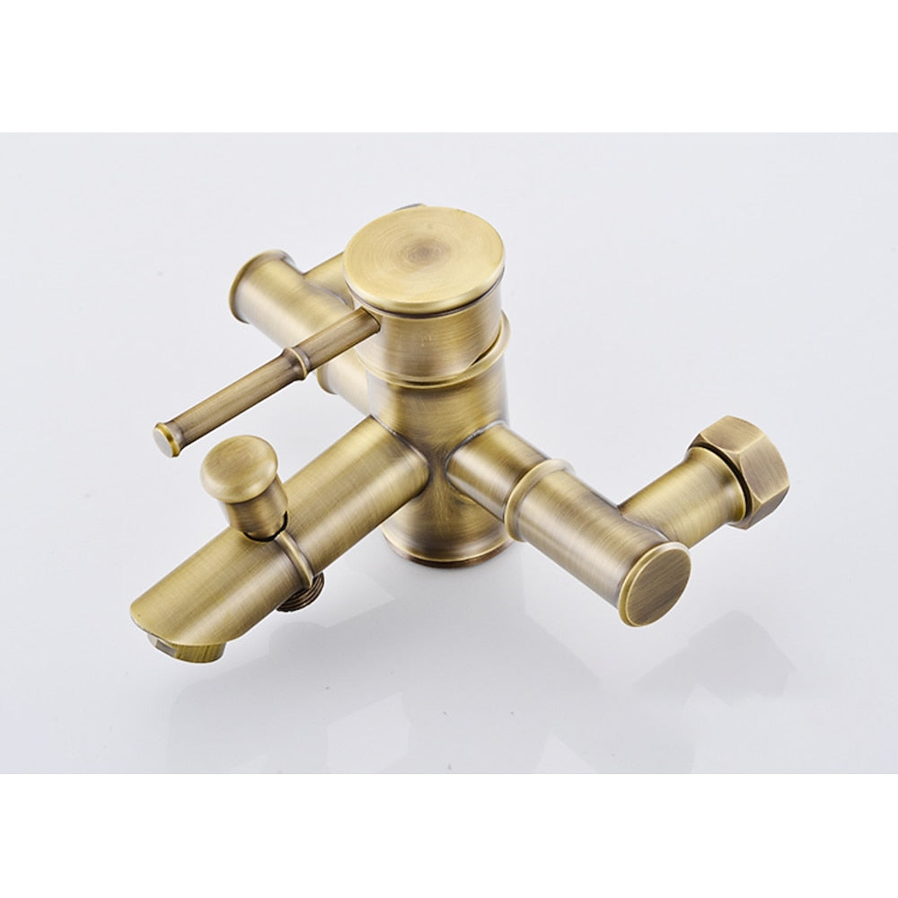Vintage Wall-Mount Tub Filler Faucet, Single-Handle Brass Faucet with Handheld Shower, Antique Brass / Oil-Rubbed Bronze