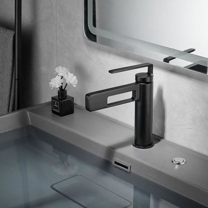 Modern Waterfall Bathroom Sink Faucet, Single-Handle Single-Hole Brass Faucet, Matte Black / Brushed Gold / Gunmetal / Chrome / Matte White