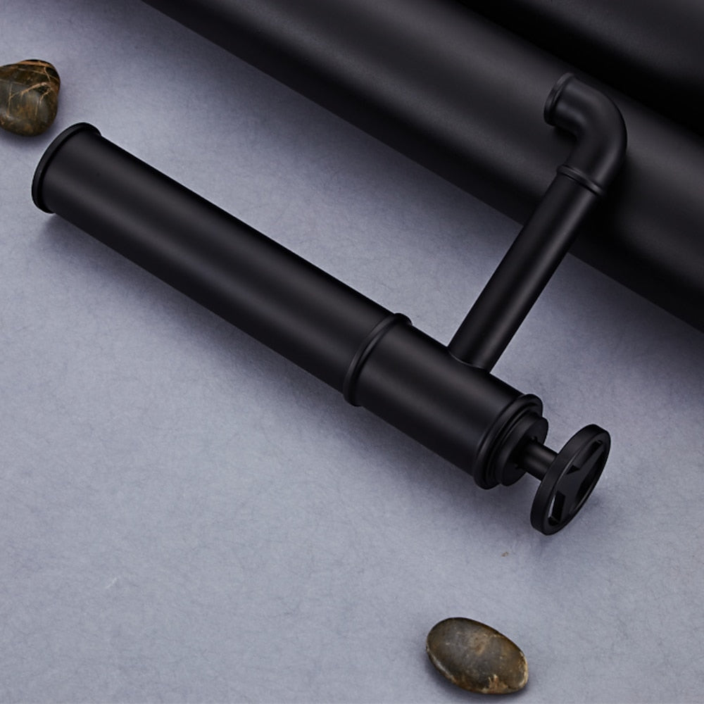 Matte Black Industrial Single-Hole Vessel Sink Faucet, Single Wheel Handle Brass Bathroom Faucet