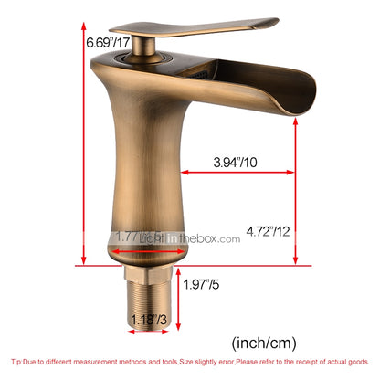 Waterfall Antique Bronze Bathroom Faucet, Single-Hole Single-Handle Faucet with Pop-Up Drain