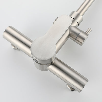 Brushed Nickel Modern Wall-Mount Kitchen Faucet, Dual-Hole Single-Handle Faucet with Handheld Bidet Sprayer