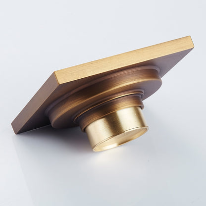 Antique Bronze Square Brass Floor Drain, Vintage Shower Drain Grate with Removable Carved Cover