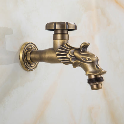Vintage Dragon Wall-Mount Garden Faucet, Single Wheel Handle Outdoor Faucet, Antique Brass / Matte Black / Brushed Gold