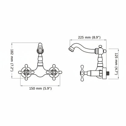 Technical drawing of a faucet with dimensions labeled