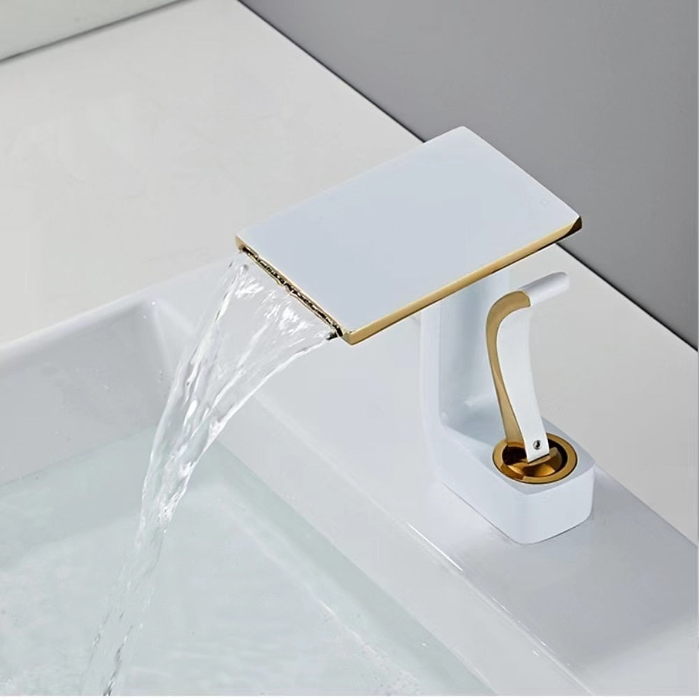 Waterfall Single-Hole Bathroom Faucet, Single-Handle Faucet with Pop-Up Drain