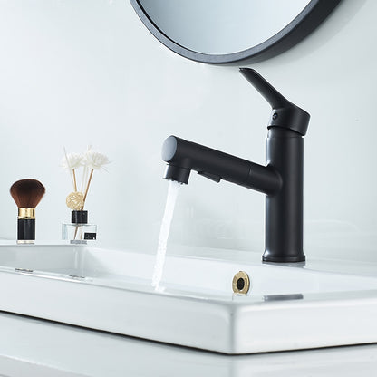 Modern Pull-Out Spray Bathroom Faucet, Single-Handle Brass Faucet, Matte Black / Chrome