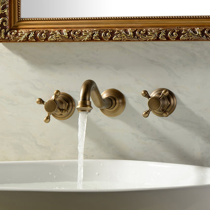 360-Degree Swivel Spout Wall-Mount Bathroom Faucet, Traditional Dual Cross Handle Brass Faucet, Antique Brass / Matte Black / Chrome / Matte White