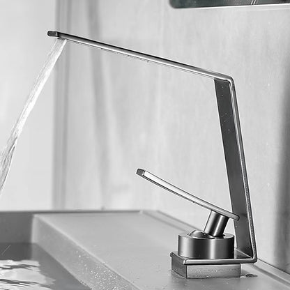 Waterfall Bathroom Faucet, Modern Single-Hole Single-Handle Faucet with Pop-Up Drain, Chrome / Matte Black / Gunmetal