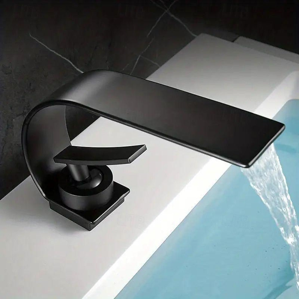 Modern Waterfall Bathroom Faucet, Single-Handle Single-Hole Faucet, Matte Black / Chrome