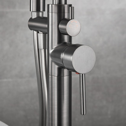 Gunmetal Floor-Mount Freestanding Tub Filler Faucet, Single-Handle Swivel Spout Bathtub Faucet with Handheld Shower
