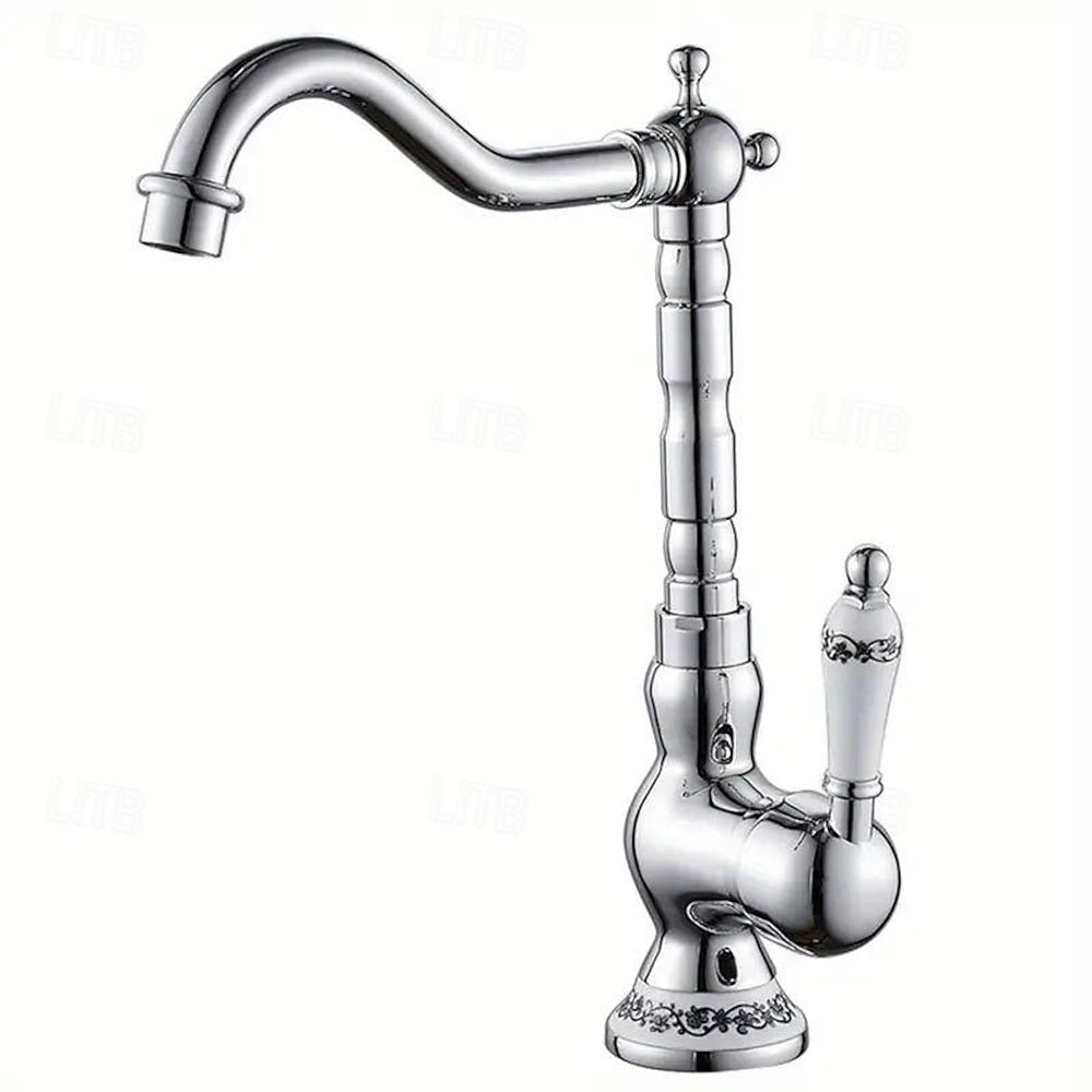 Traditional High-Arc Vessel Sink Faucet, Single-Handle Single-Hole Faucet, Antique Brass / Chrome / Matte Black
