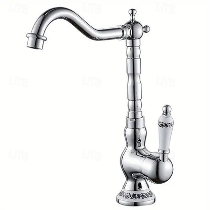 Traditional High-Arc Vessel Sink Faucet, Single-Handle Single-Hole Faucet, Antique Brass / Chrome / Matte Black