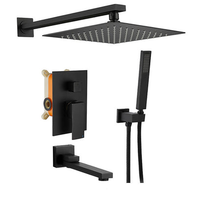 Matte Black Rainfall Shower System, Single-Handle Wall-Mount Faucet Set with Handheld Shower