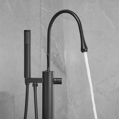 Modern High Arc Freestanding Tub Filler Faucet, Single-Handle Brass Bath Faucet with Handheld Shower, Chrome / Matte Black