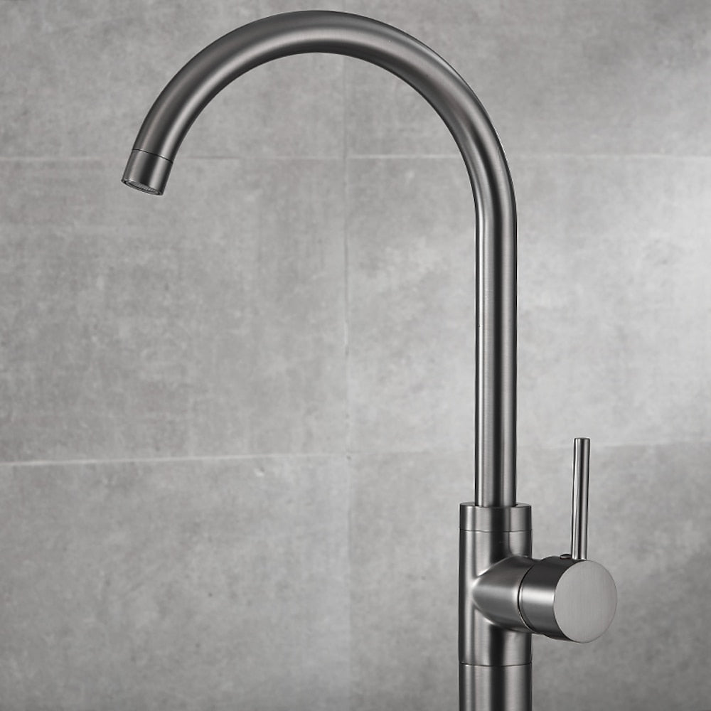 Gunmetal Contemporary Freestanding Tub Faucet, Single-Handle Brass Faucet, High Arc Spout Faucet