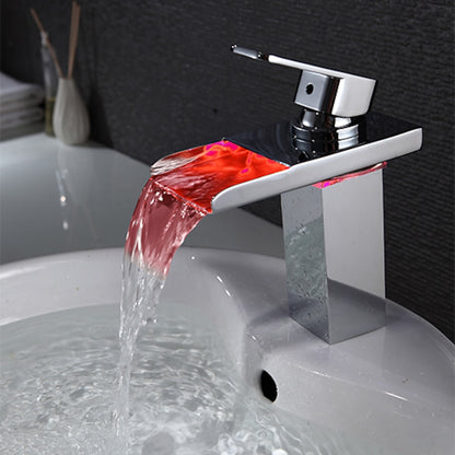 LED Waterfall Single-Hole Bathroom Faucet, Modern Single-Handle Brass Faucet, Chrome / Matte Black / Rose Gold / Polished Gold / Brushed Nickel / Brushed Gold / Matte White
