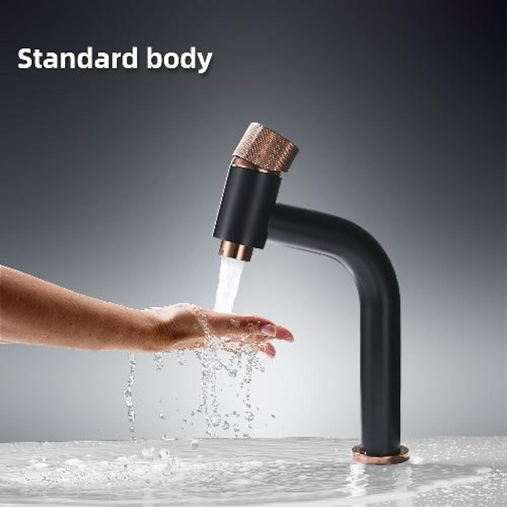 Modern Single-Hole Bathroom Faucet, Single-Handle Brass Vanity Faucet with Knurled Handle, Matte Black / Brushed Gold / Rose Gold