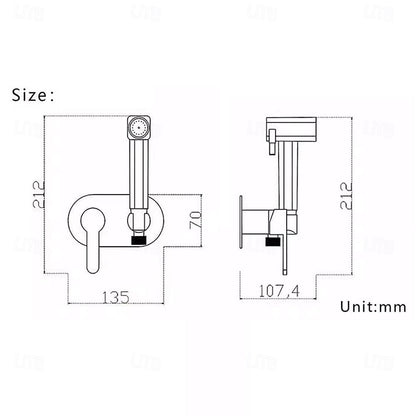 Wall-Mount Hot, Cold Bidet Sprayer Faucet, Modern Single-Handle Brass Valve Set, Gunmetal / Matte White / Matte Black / Chrome / Brushed Gold
