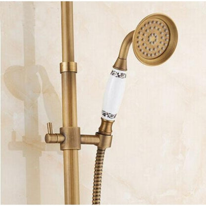 Oil-Rubbed Bronze Rainfall Exposed Tub Shower System, Traditional Wall-Mount Dual-Handle Faucet with Handheld Shower