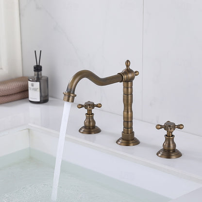 Retro Widespread Bathroom Faucet, Two-Handle Brass Sink Faucet, Antique Brass / Matte Black