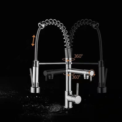 Chrome Brass Pre-Rinse Kitchen Faucet, Single-Handle Pull-Down Faucet, 360-Degree Swivel Pot Filler Faucet