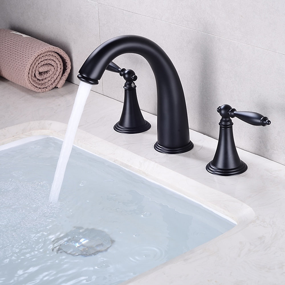 Vintage Widespread Bathroom Faucet, Double Handle 3-Hole Faucet
