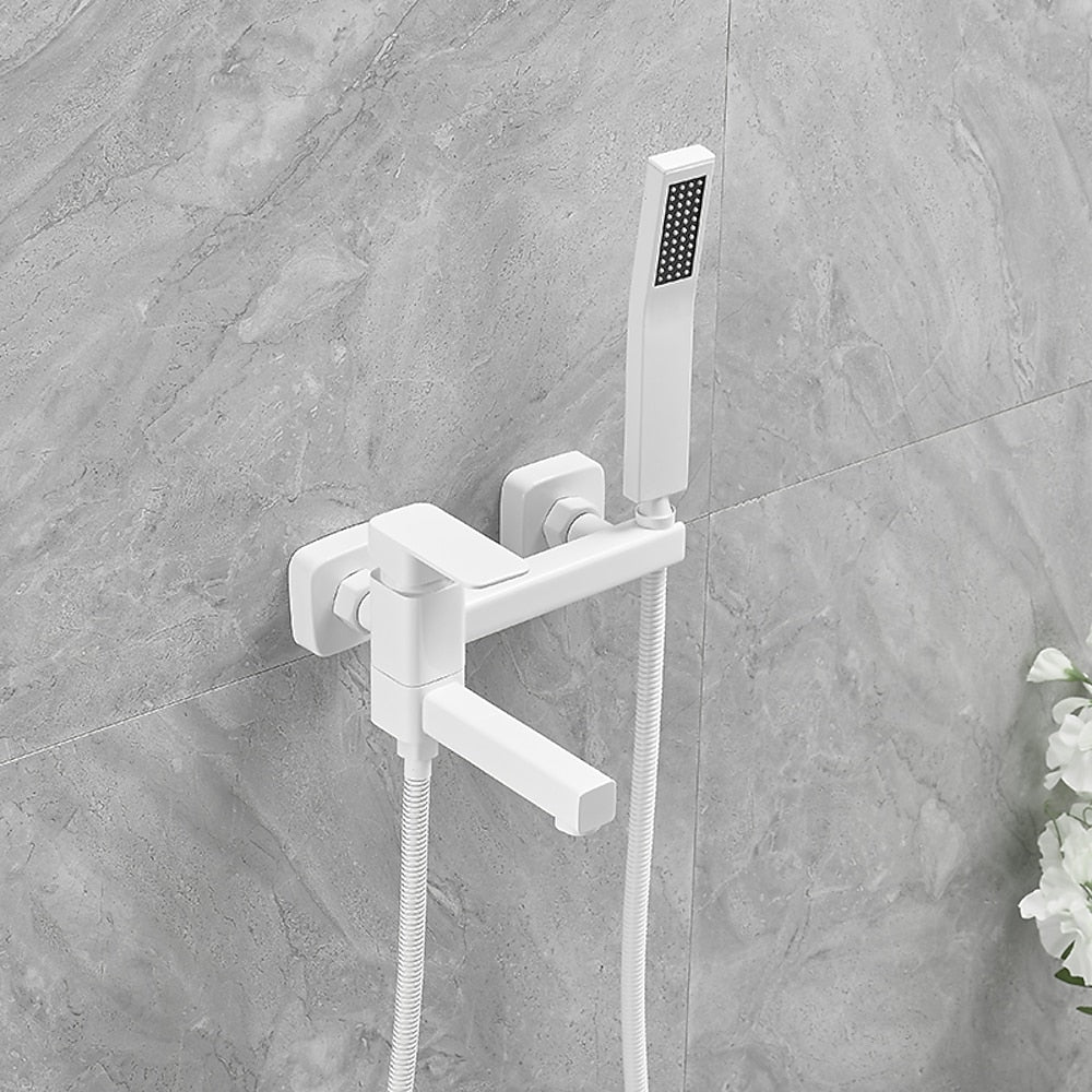 Wall-Mount Single-Handle Swivel Spout Tub Faucet, Bathtub Filler Faucet with Handheld Shower