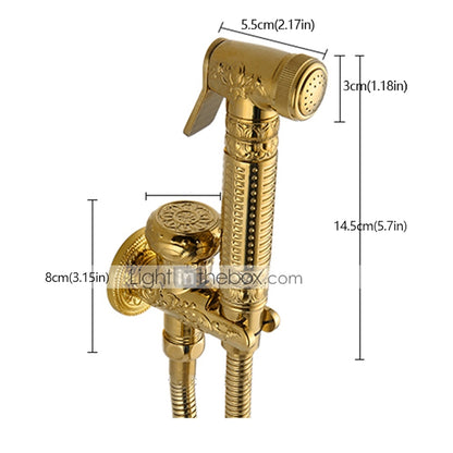 Polished Gold Antique Handheld Bidet Sprayer, Vintage Brass Toilet Shattaf Set with Hose / Wall Bracket