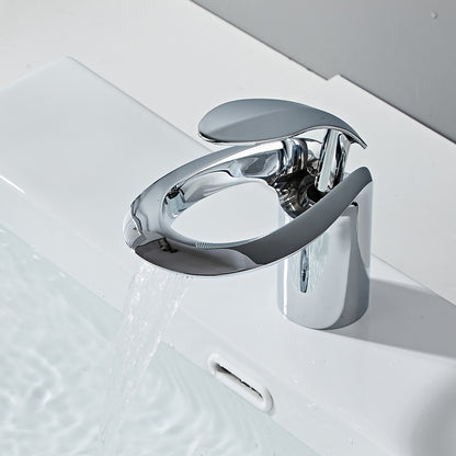 Modern Waterfall Bathroom Faucet, Single-Handle Brass Faucet