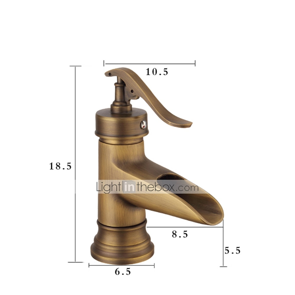 Waterfall Single-Hole Bathroom Faucet, Single-Handle Brass Faucet
