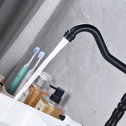 Antique Single-Hole Bathroom Faucet, Dual Ceramic Handle Swivel Spout Faucet, Antique Brass / Brushed Nickel / Chrome / Matte Black / Polished Gold