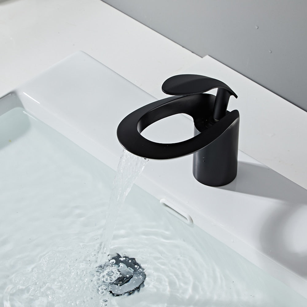 Modern Waterfall Bathroom Faucet, Single-Handle Brass Faucet