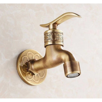 Antique Brass Wall-Mount Garden Faucet, Single-Handle Decorative Spigot Faucet