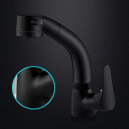 Pull-Out Single-Hole Bathroom Faucet, Single-Handle Liftable Swivel Faucet, Matte Black / Chrome
