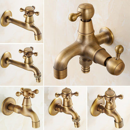 Vintage Brass Wall-Mount Washing Machine Faucet, Single-Cold Utility Laundry Faucet, Antique Brass / Matte Black