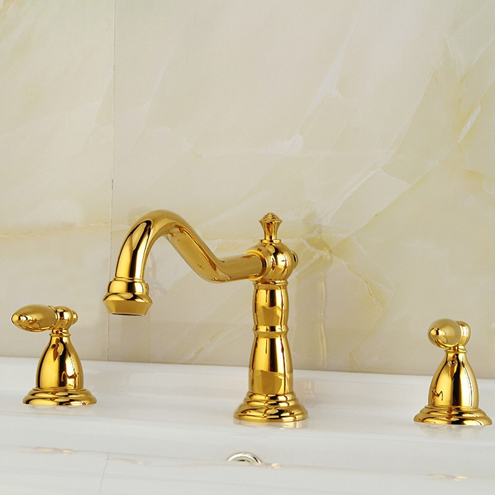 Vintage Widespread Bathroom Faucet, Double Handle Swivel Spout Faucet, Brushed Gold / Antique Brass / Matte Black / Chrome