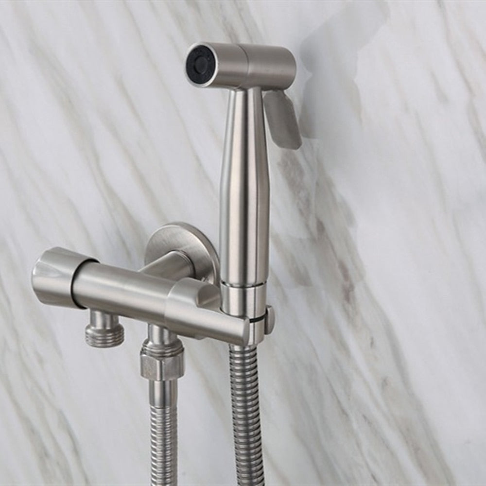 Stainless Steel Handheld Bidet Sprayer Faucet, Wall-Mount Single-Handle Toilet Shattaf with T-Valve / Flexible Hose