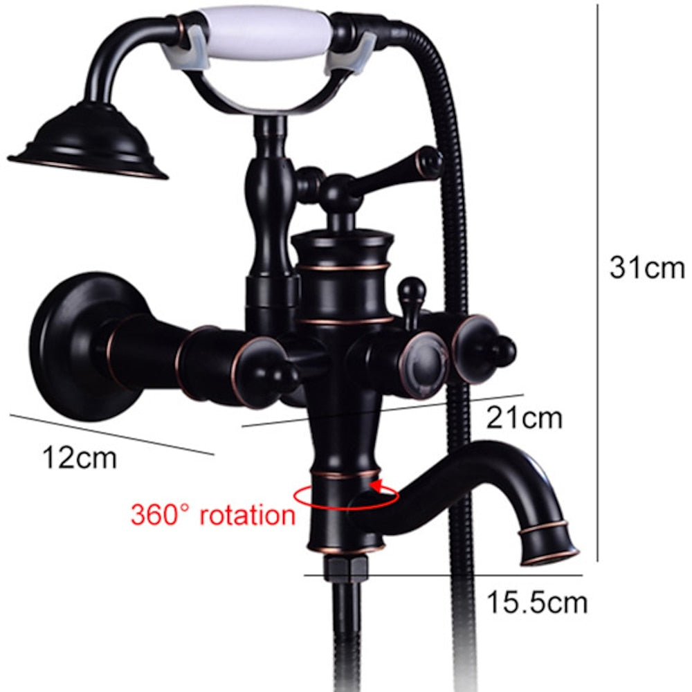 Vintage Telephone- Wall-Mount Tub Filler Faucet, Double-Handle Faucet with Handheld Shower, Oil-Rubbed Bronze / Matte Black