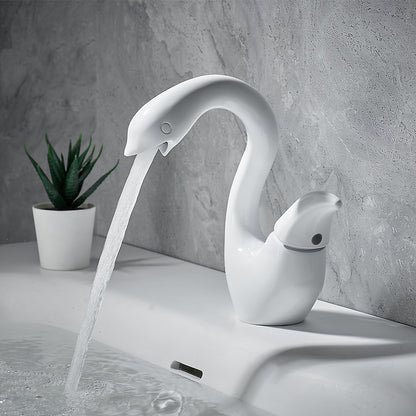 Swan-Shaped Modern Single-Hole Bathroom Faucet, Single-Handle Brass Basin Faucet
